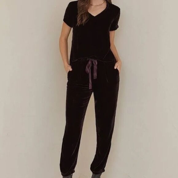 Bella Dahl Velvet Joggers - NAVY - Picture 1 of 4